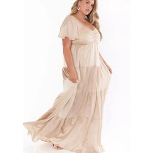 Show Me Your Mu Mu Nicole Maxi Dress Champagne Satin Womens Plus 3X Wedding SEE